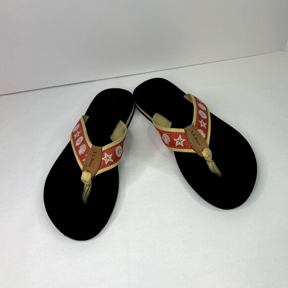 LL Bean Nubuck Seashells Flip Flop Slide Sandals Strap Comfy Womens Summer - Picture 6 of 9